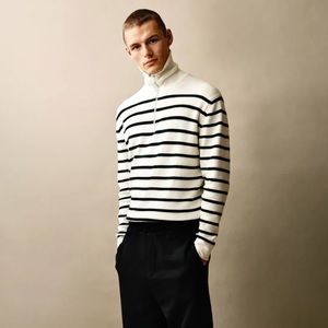NWOT Zara Men  Striped Mock Neck Toggle Sw…